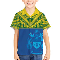 Solomon Islands Rugby Custom Family Matching Puletasi and Hawaiian Shirt Simple Coat of arm Polynesian Pattern LT9 Son's Shirt Gold - Polynesian Pride