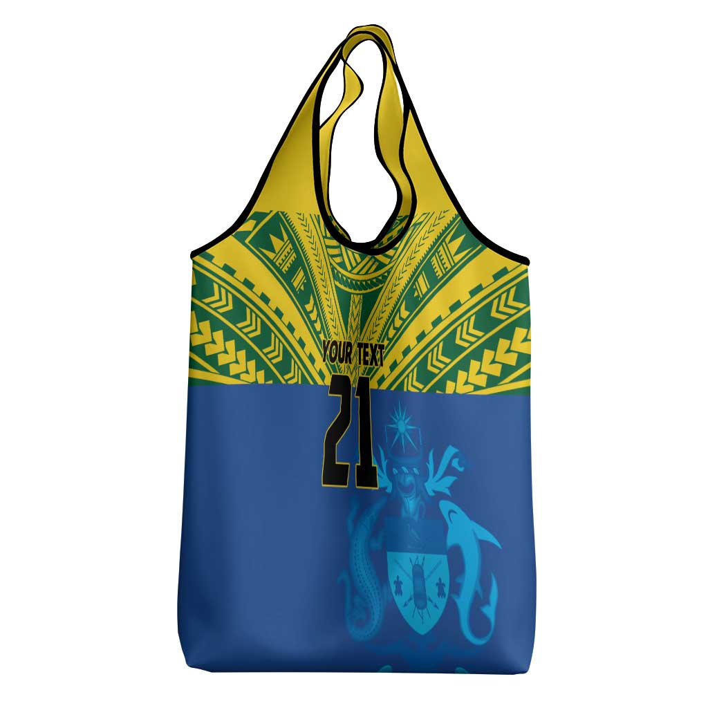 Solomon Islands Rugby Custom Grocery Bag Simple Coat of arm Polynesian Pattern