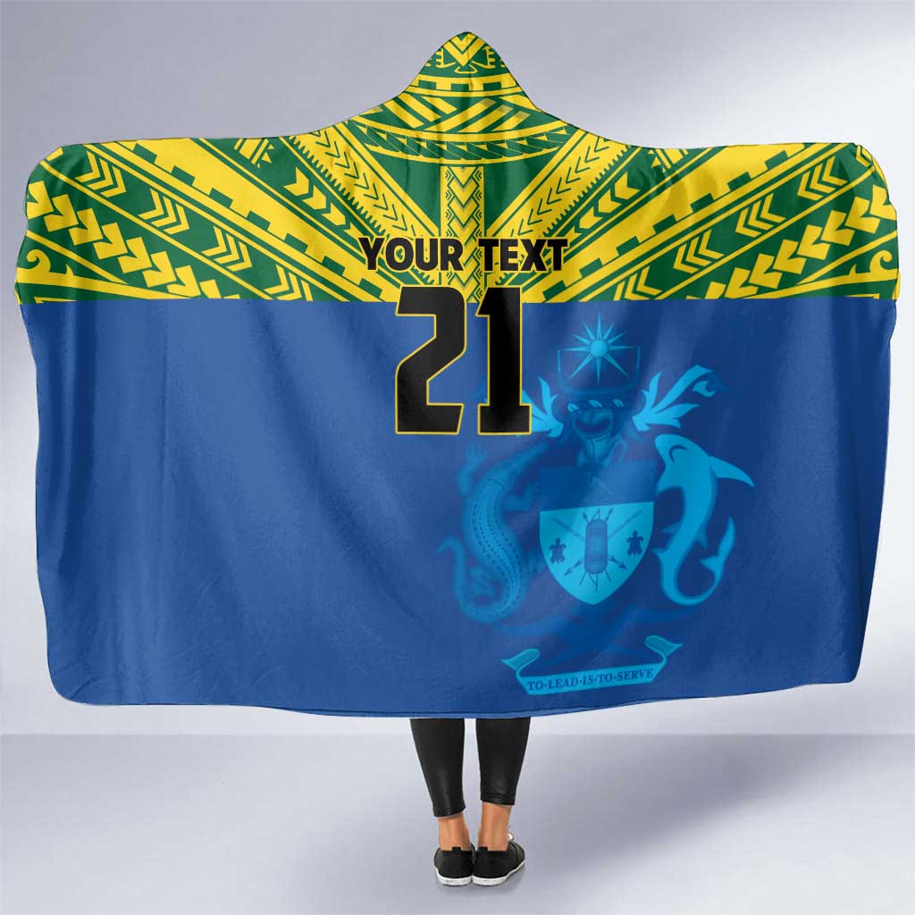 Solomon Islands Rugby Custom Hooded Blanket Simple Coat of arm Polynesian Pattern