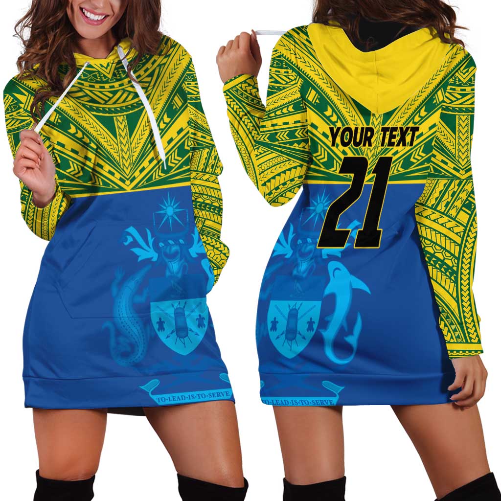 Solomon Islands Rugby Custom Hoodie Dress Simple Coat of arm Polynesian Pattern