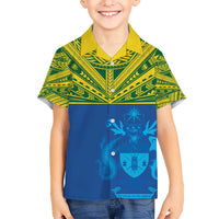 Solomon Islands Rugby Custom Kid Hawaiian Shirt Simple Coat of arm Polynesian Pattern