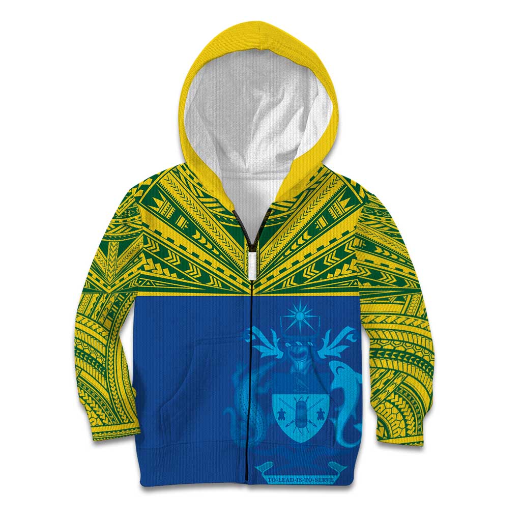 Solomon Islands Rugby Custom Kid Hoodie Simple Coat of arm Polynesian Pattern