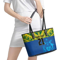 Solomon Islands Rugby Custom Leather Tote Bag Simple Coat of arm Polynesian Pattern