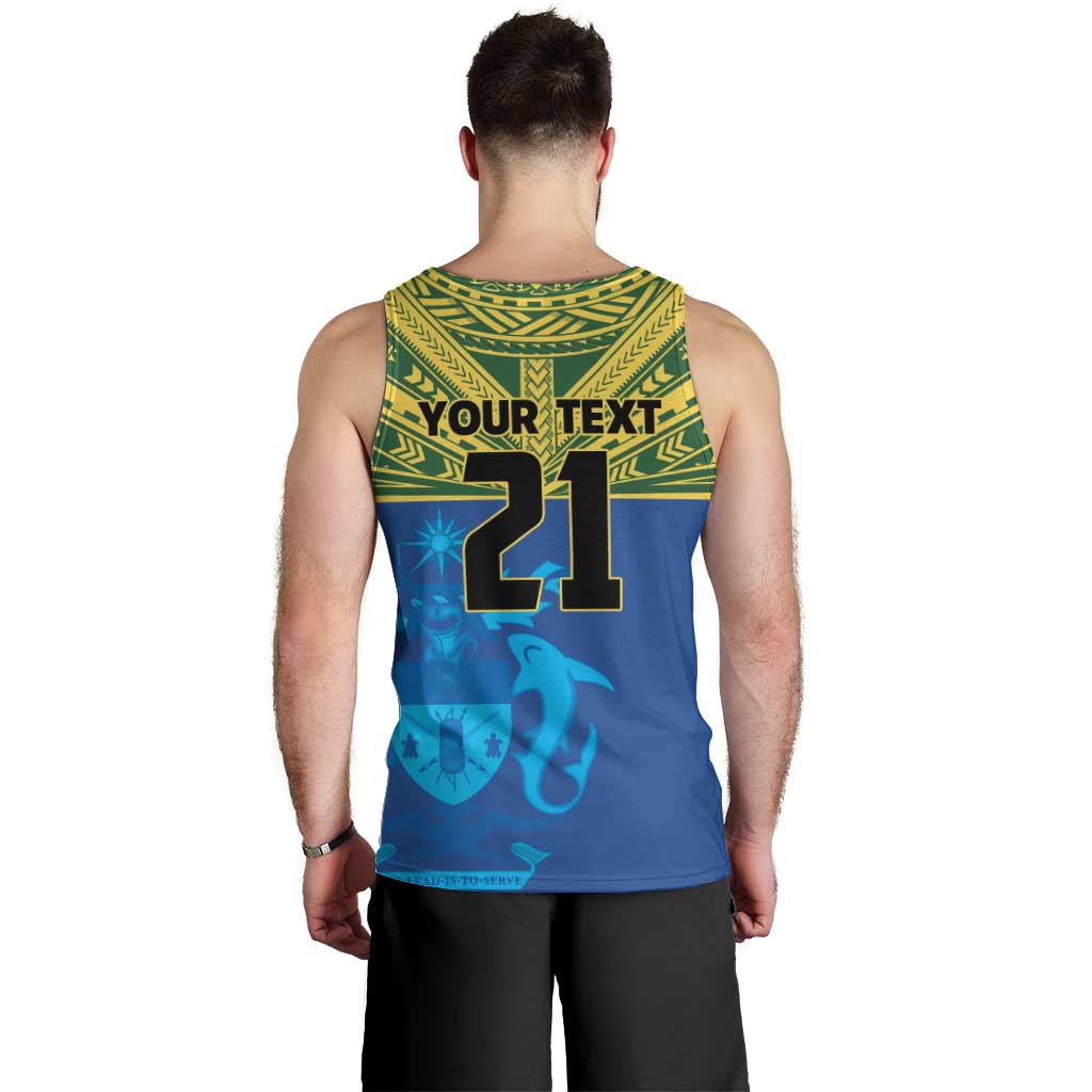 Solomon Islands Rugby Custom Men Tank Top Simple Coat of arm Polynesian Pattern