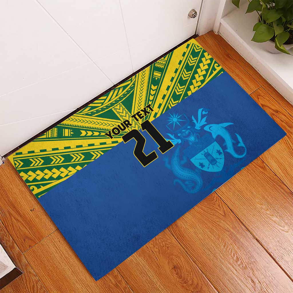 Solomon Islands Rugby Custom Rubber Doormat Simple Coat of arm Polynesian Pattern