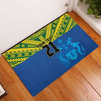 Solomon Islands Rugby Custom Rubber Doormat Simple Coat of arm Polynesian Pattern