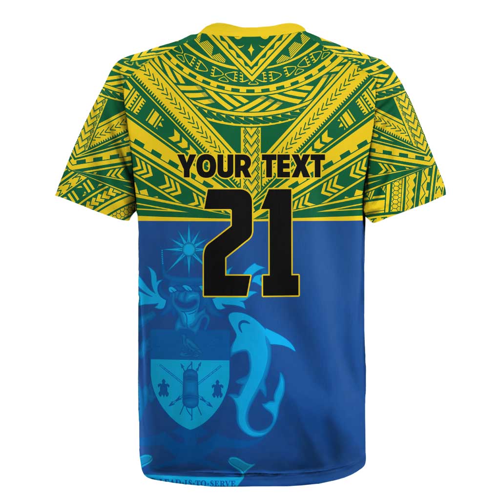 Solomon Islands Rugby Custom Rugby Jersey Simple Coat of arm Polynesian Pattern