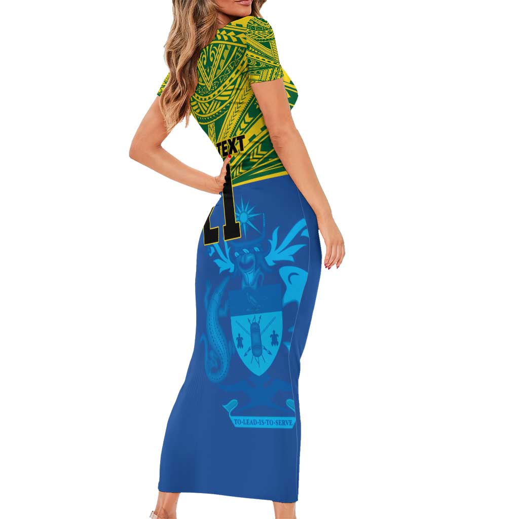 Solomon Islands Rugby Custom Short Sleeve Bodycon Dress Simple Coat of arm Polynesian Pattern