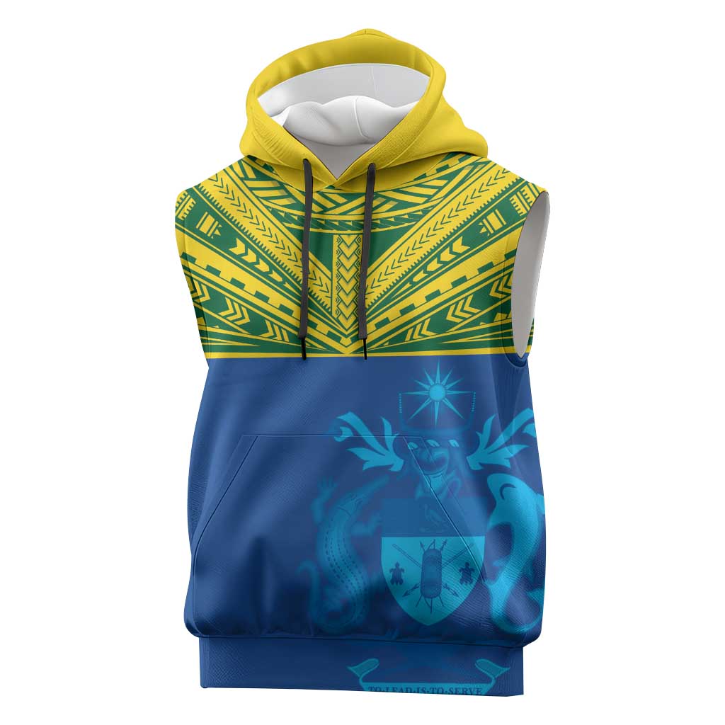 Solomon Islands Rugby Custom Sleeveless Hoodie Simple Coat of arm Polynesian Pattern LT9 Gold - Polynesian Pride