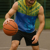 Solomon Islands Rugby Custom Sleeveless Hoodie Simple Coat of arm Polynesian Pattern LT9 - Polynesian Pride