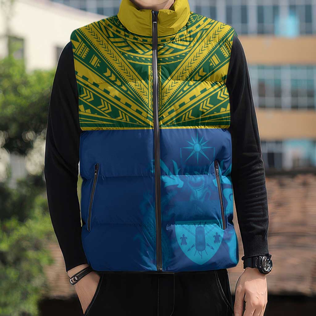 Solomon Islands Rugby Custom Sleeveless Puffer Jacket Simple Coat of arm Polynesian Pattern LT9 - Polynesian Pride