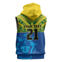 Solomon Islands Rugby Custom Sleeveless Zip Hoodie Simple Coat of arm Polynesian Pattern - Polynesian Pride