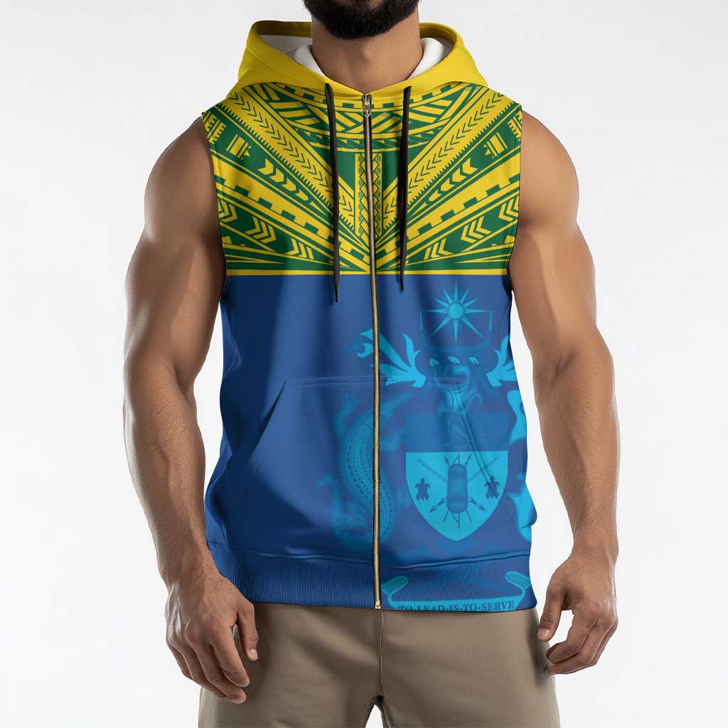 Solomon Islands Rugby Custom Sleeveless Zip Hoodie Simple Coat of arm Polynesian Pattern - Polynesian Pride