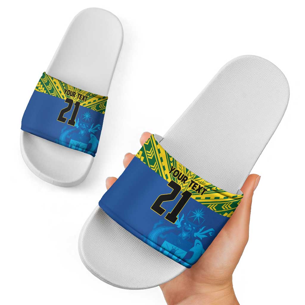Solomon Islands Rugby Custom Slide Sandals Simple Coat of arm Polynesian Pattern - Polynesian Pride