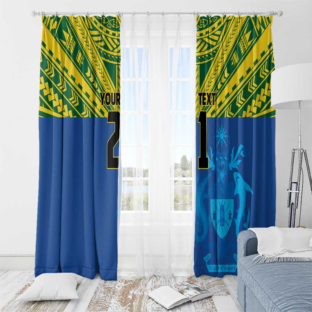 Solomon Islands Rugby Custom Window Curtain Simple Coat of arm Polynesian Pattern