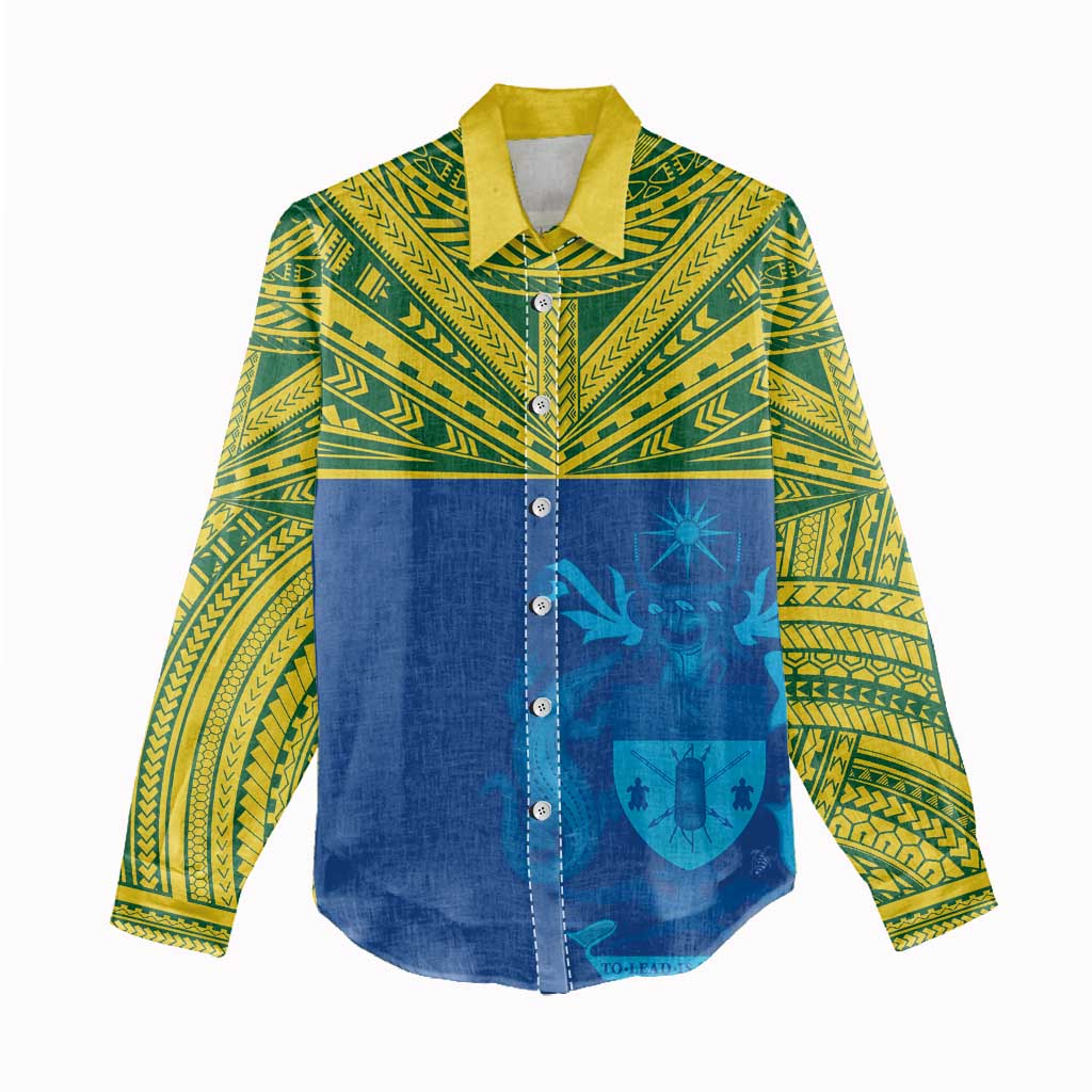 Solomon Islands Rugby Custom Women Casual Shirt Simple Coat of arm Polynesian Pattern