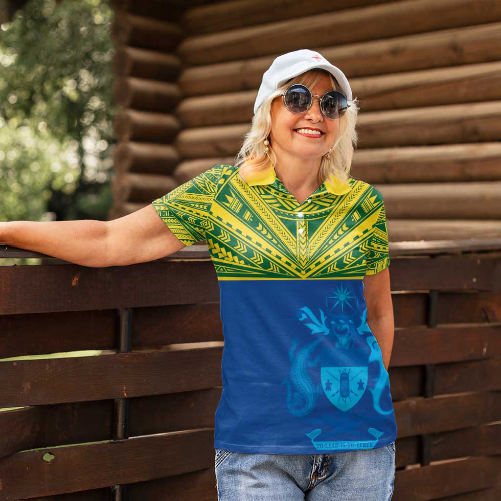 Solomon Islands Rugby Custom Women Polo Shirt Simple Coat of arm Polynesian Pattern