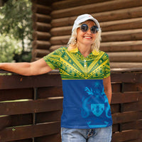 Solomon Islands Rugby Custom Women Polo Shirt Simple Coat of arm Polynesian Pattern