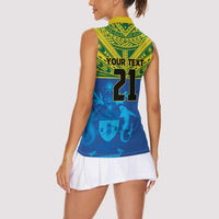 Solomon Islands Rugby Custom Women Sleeveless Polo Shirt Simple Coat of arm Polynesian Pattern