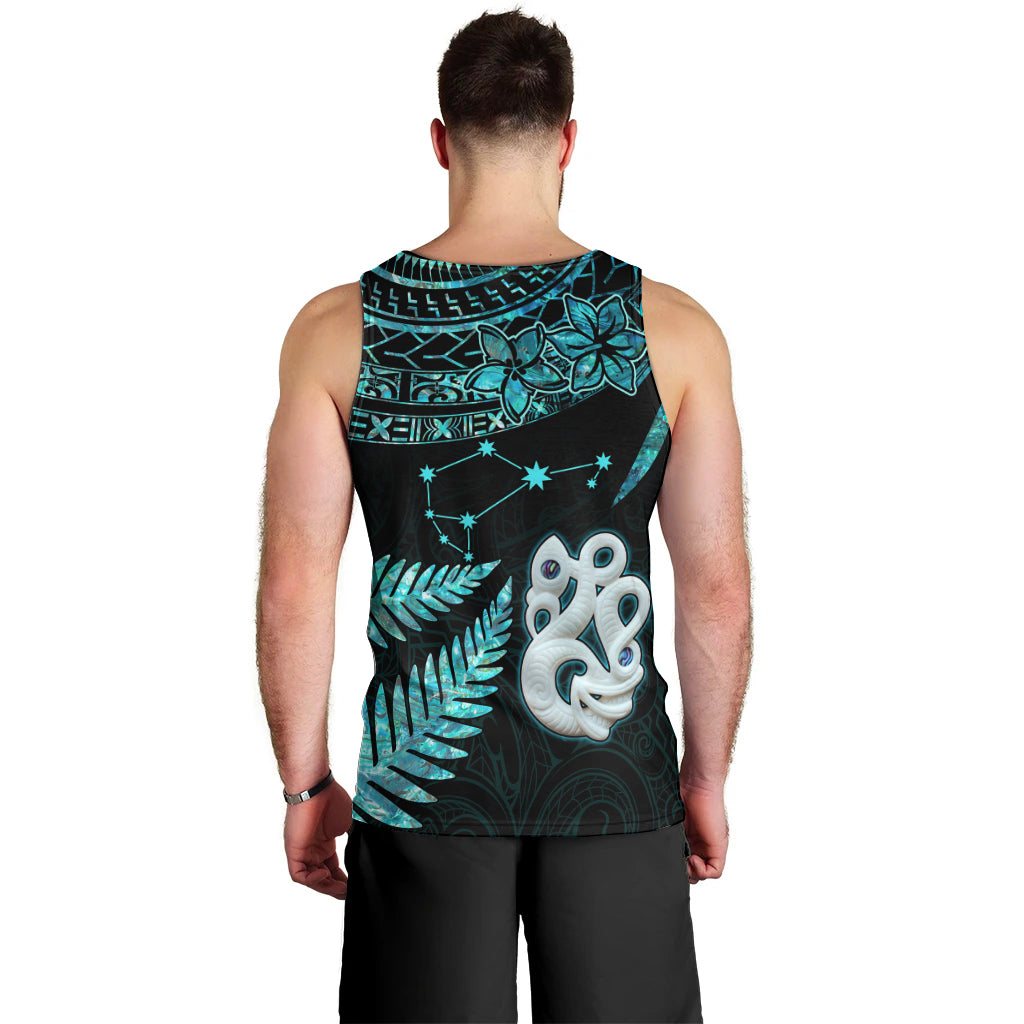Custom Matariki New Zealand Men Tank Top Maori Manaia with Paua Shell - Aqua LT9 - Polynesian Pride