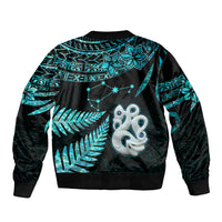 Custom Matariki New Zealand Sleeve Zip Bomber Jacket Maori Manaia with Paua Shell - Aqua LT9 - Polynesian Pride
