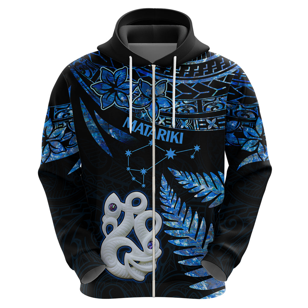 Matariki New Zealand Hoodie Maori Manaia with Paua Shell Blue LT9 - Polynesian Pride