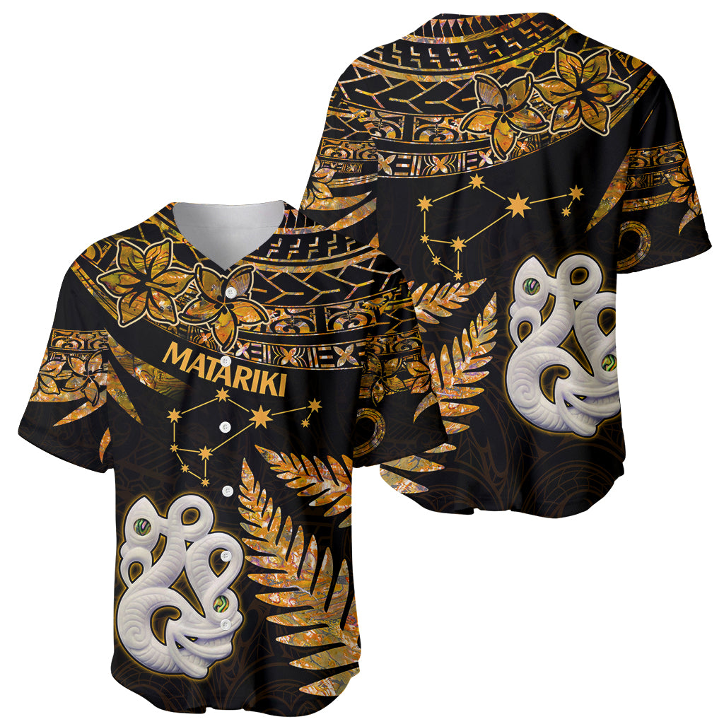 Maori Baseball Jersey Matariki Stars Manaia with Paua Shell - Gold LT9 - Polynesian Pride