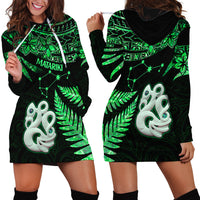 Maori Hoodie Dress Matariki Stars Manaia with Paua Shell - Green LT9 - Polynesian Pride