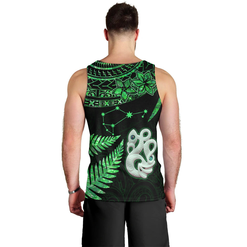 Maori Men Tank Top Matariki Stars Manaia with Paua Shell - Green LT9 - Polynesian Pride