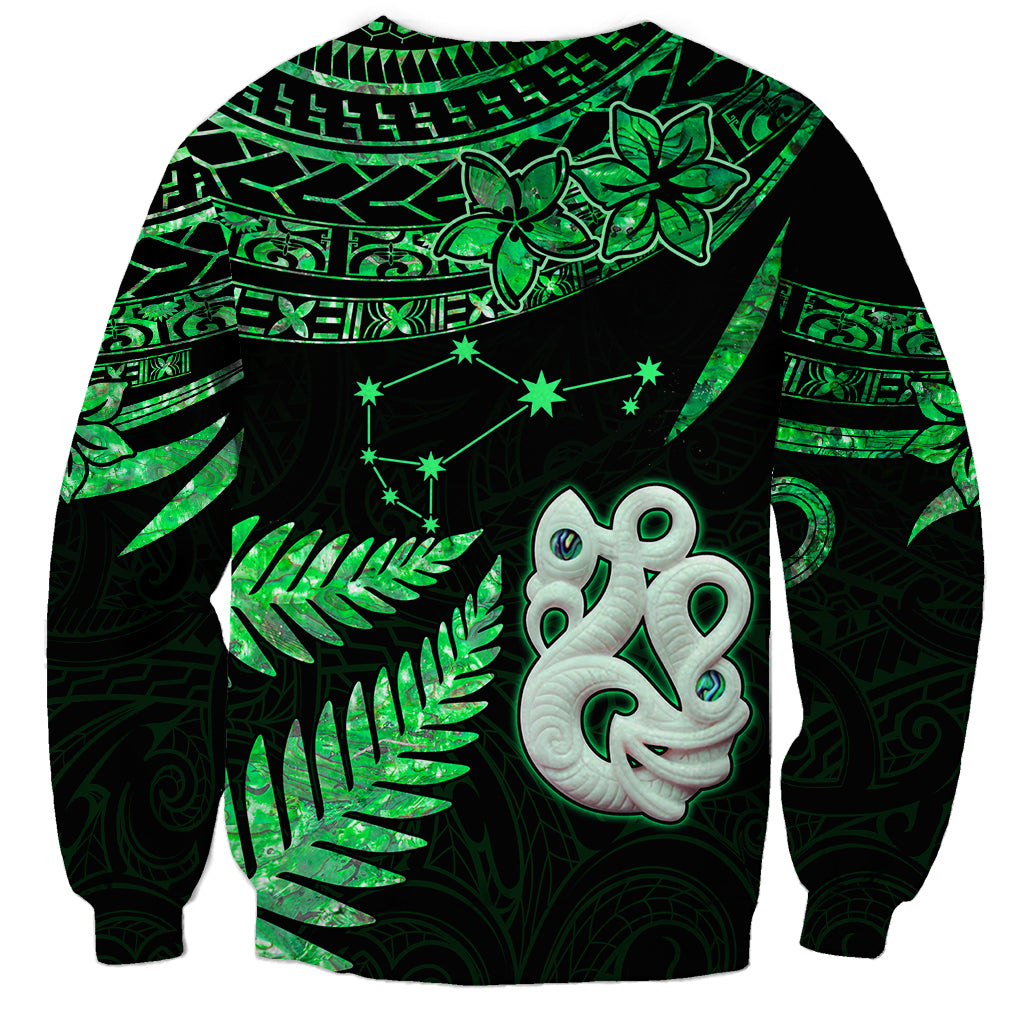 Maori Sweatshirt Matariki Stars Manaia with Paua Shell - Green LT9 - Polynesian Pride