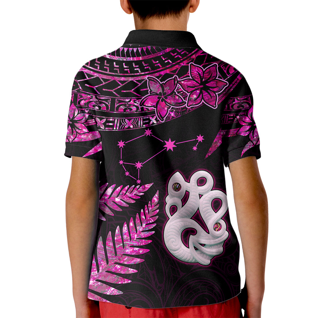 New Zealand Kid Polo Shirt Matariki NZ Manaia with Paua Shell - Pink LT9 - Polynesian Pride