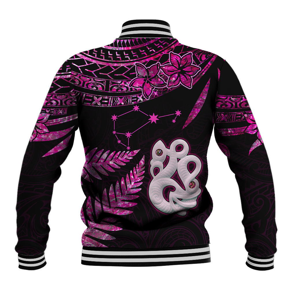 Custom New Zealand Baseball Jacket Matariki NZ Manaia with Paua Shell - Pink LT9 - Polynesian Pride