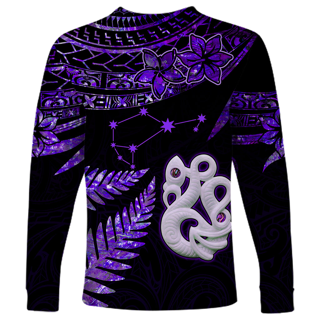 New Zealand Long Sleeve Shirt Matariki NZ Manaia with Paua Shell - Purple LT9 - Polynesian Pride
