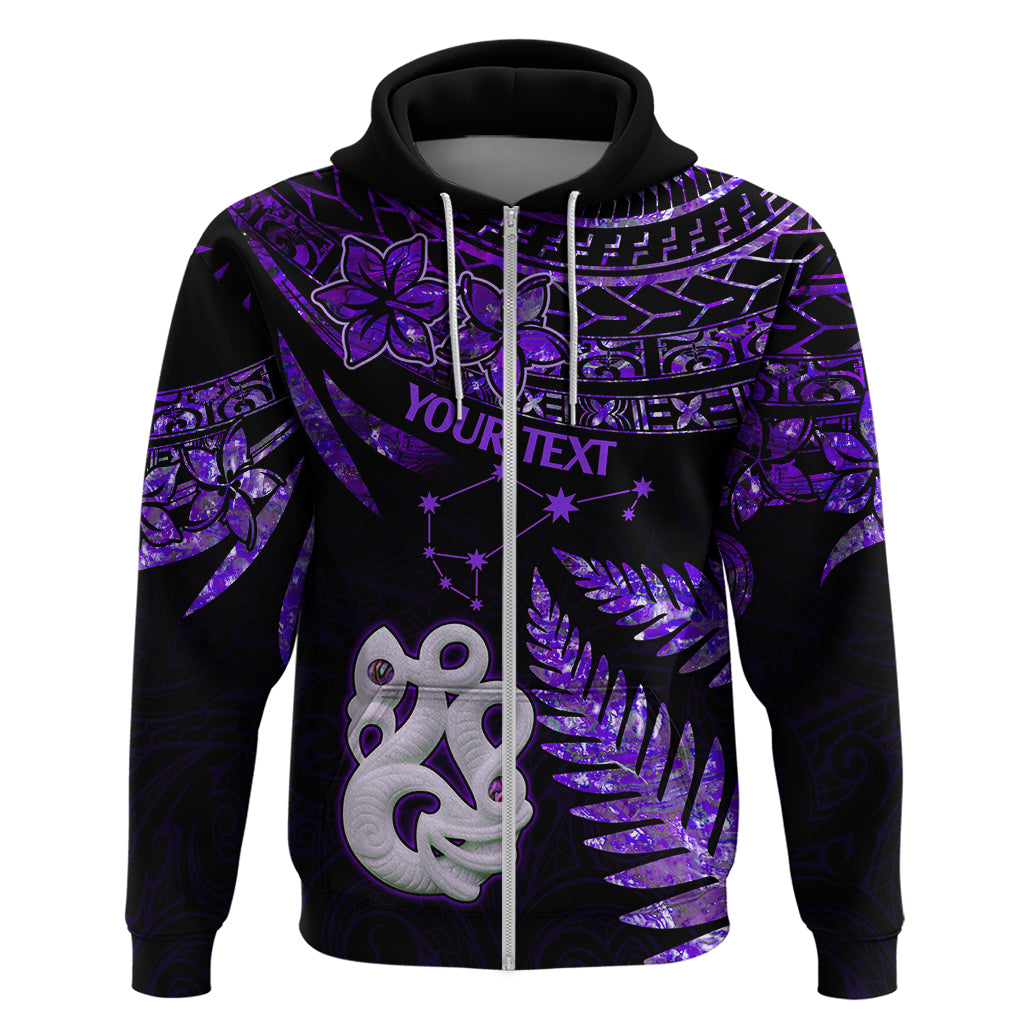 Custom New Zealand Hoodie Matariki NZ Manaia with Paua Shell Purple LT9 Zip Hoodie Purple - Polynesian Pride