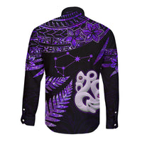 Custom New Zealand Long Sleeve Button Shirt Matariki NZ Manaia with Paua Shell - Purple LT9 - Polynesian Pride