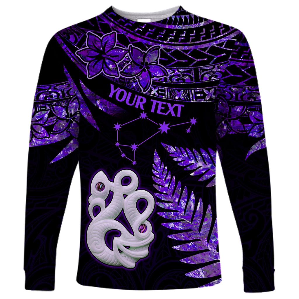 Custom New Zealand Long Sleeve Shirt Matariki NZ Manaia with Paua Shell - Purple LT9 Unisex Purple - Polynesian Pride