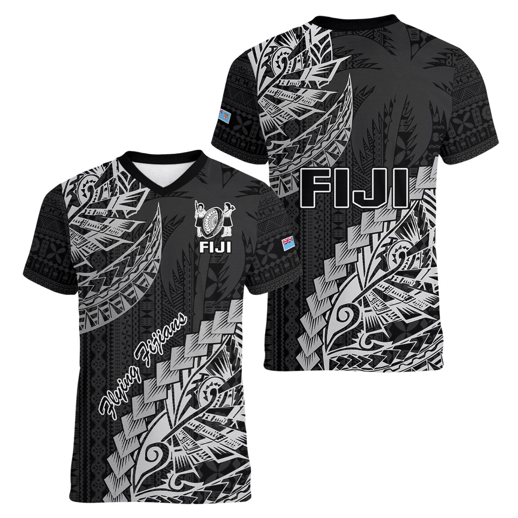 Fiji Rugby Women V Neck T Shirt Kaiviti Fijian Tribal World Cup Black LT9 - Polynesian Pride