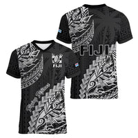 Fiji Rugby Women V Neck T Shirt Kaiviti Fijian Tribal World Cup Black LT9 - Polynesian Pride