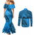 Fiji Rugby Couples Matching Mermaid Dress and Long Sleeve Button Shirt Kaiviti Fijian Tribal World Cup Blue No1 LT9 - Polynesian Pride