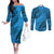 Fiji Rugby Couples Matching Off The Shoulder Long Sleeve Dress and Long Sleeve Button Shirt Kaiviti Fijian Tribal World Cup Blue No1 LT9 Blue - Polynesian Pride