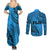 Fiji Rugby Couples Matching Summer Maxi Dress and Long Sleeve Button Shirt Kaiviti Fijian Tribal World Cup Blue No1 LT9 - Polynesian Pride