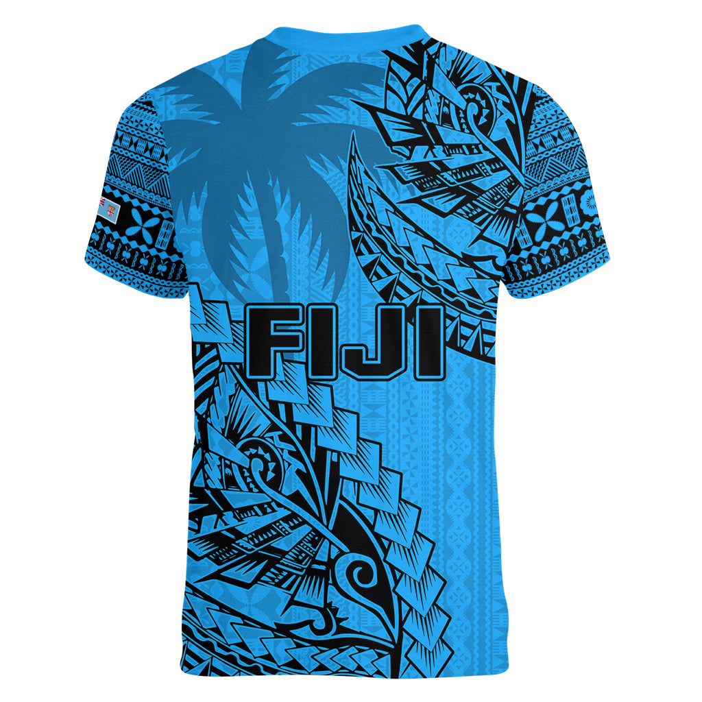 Fiji Rugby Women V Neck T Shirt Kaiviti Fijian Tribal World Cup Blue No1 LT9 - Polynesian Pride