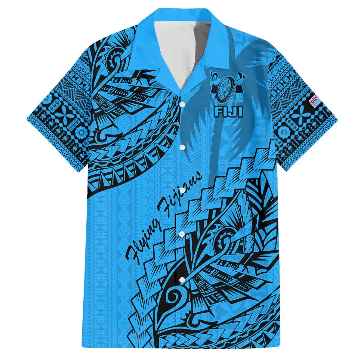 Custom Fiji Rugby Family Matching Off Shoulder Maxi Dress and Hawaiian Shirt Kaiviti Fijian Tribal World Cup Blue No1 LT9 Dad's Shirt - Short Sleeve Blue - Polynesian Pride