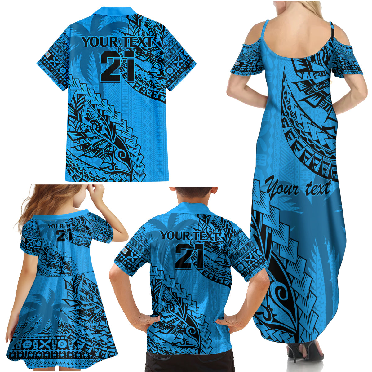 Custom Fiji Rugby Family Matching Summer Maxi Dress and Hawaiian Shirt Kaiviti Fijian Tribal World Cup Blue No1 LT9 - Polynesian Pride