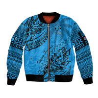 Custom Fiji Rugby Sleeve Zip Bomber Jacket Kaiviti Fijian Tribal World Cup Blue No1 LT9 Unisex Blue - Polynesian Pride