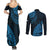 Fiji Rugby Couples Matching Summer Maxi Dress and Long Sleeve Button Shirt Kaiviti Fijian Tribal World Cup Blue No2 LT9 - Polynesian Pride