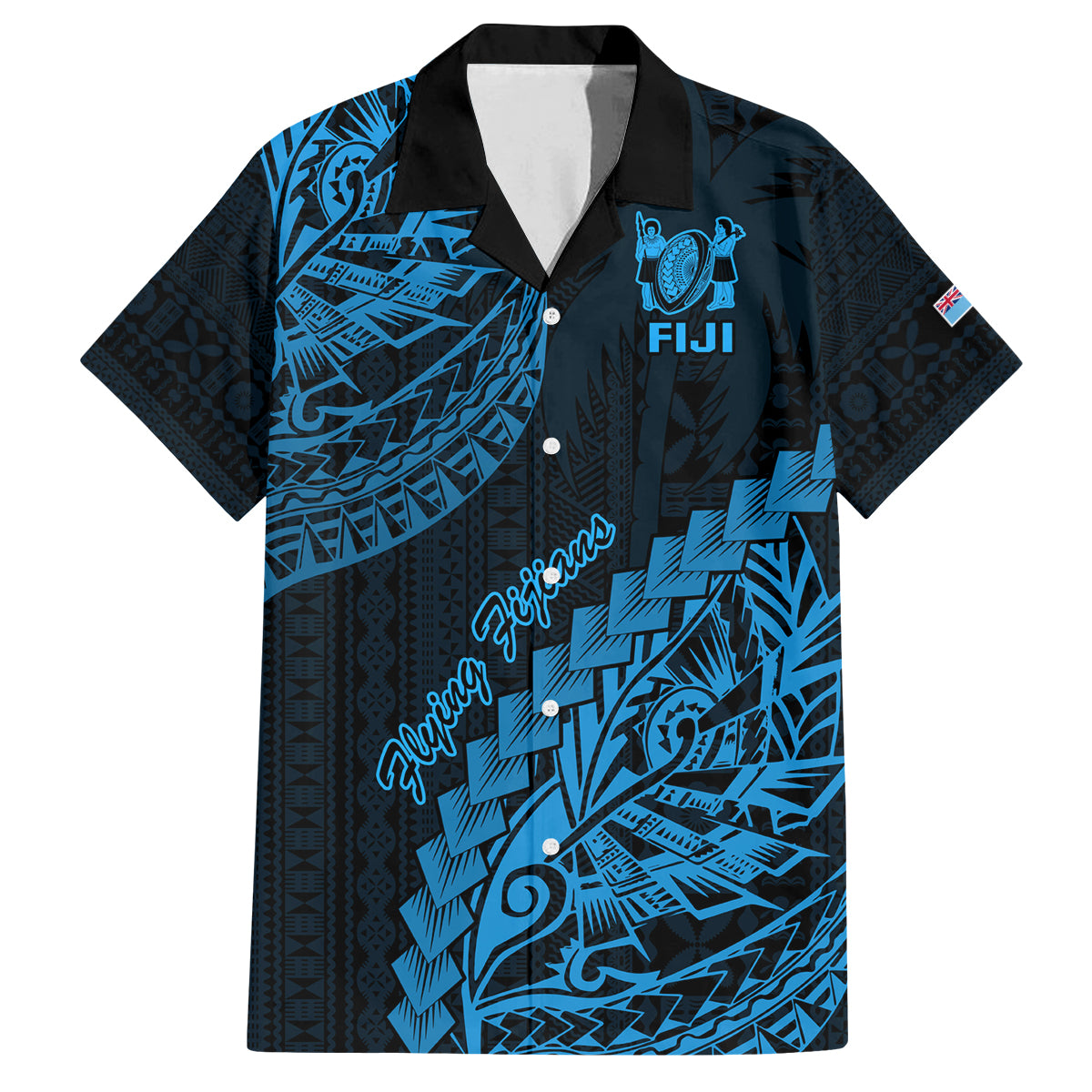 Custom Fiji Rugby Family Matching Puletasi Dress and Hawaiian Shirt Kaiviti Fijian Tribal World Cup Blue No2 LT9 Dad's Shirt - Short Sleeve Blue - Polynesian Pride