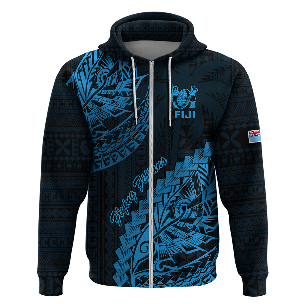 Custom Fiji Rugby Hoodie Kaiviti Fijian Tribal World Cup Blue No2 LT9 Zip Hoodie Blue - Polynesian Pride