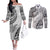 Fiji Rugby Couples Matching Off The Shoulder Long Sleeve Dress and Long Sleeve Button Shirt Kaiviti Fijian Tribal World Cup White LT9 White - Polynesian Pride