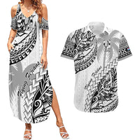 Fiji Rugby Couples Matching Summer Maxi Dress and Hawaiian Shirt Kaiviti Fijian Tribal World Cup White LT9 White - Polynesian Pride